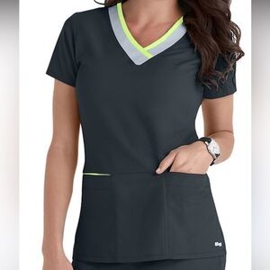 GREY'S ANATOMY BY BARCO Blue, Gray, & Yellow Active Scrub Top